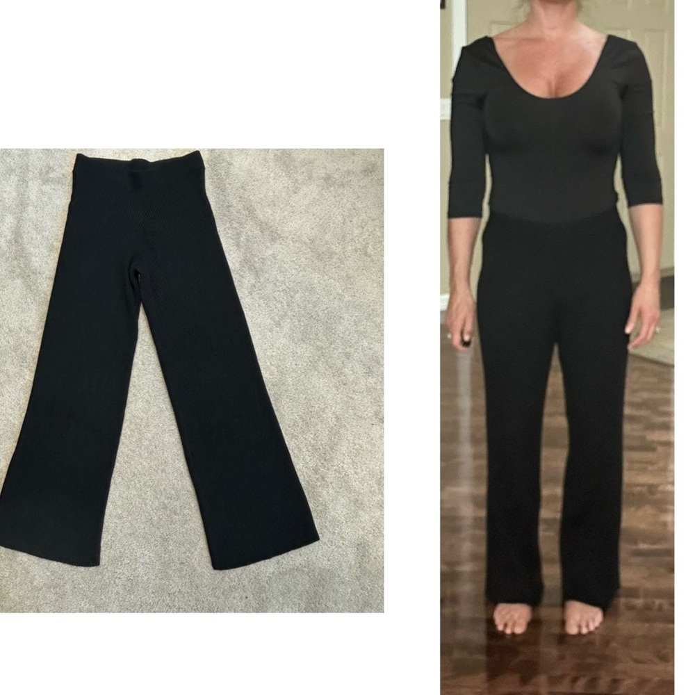 DEX black ribbed knit stretchy high rise pants pull-on loungewear Sz M